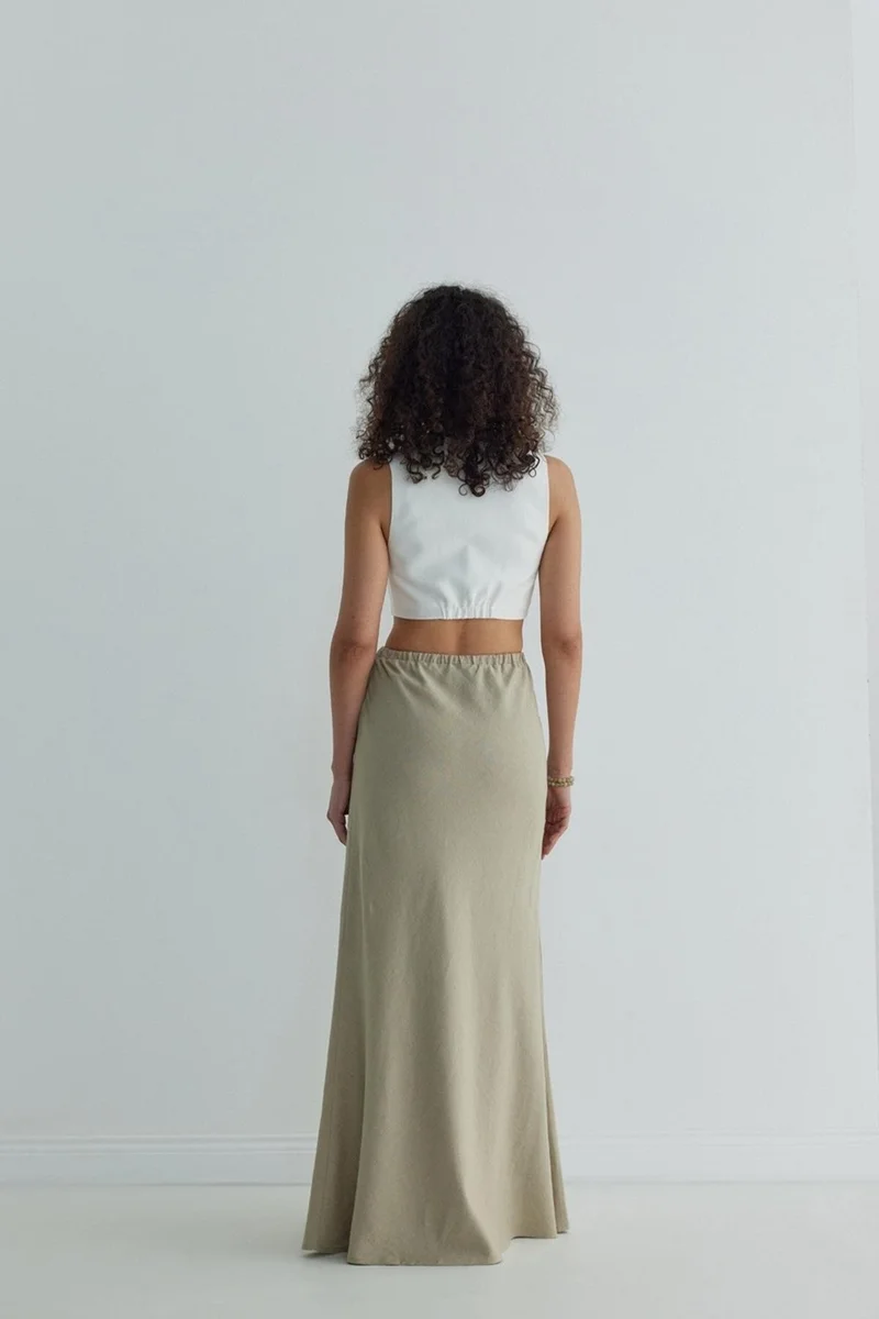 Suud Collection Beige Merve Linen Maxi Skirt