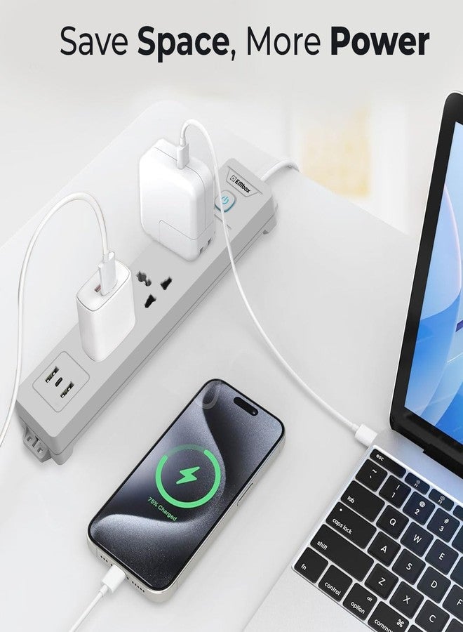 EMBOX لوحة تمديد EMBOX مزودة بمنفذ USB (2.4 أمبير) من النوع C | مفتاح رئيسي، حماية من ارتفاع التيار المفاجئ، مقابس عالمية 6 أمبير، مؤشر LED، 1500 واط، سلك تمديد بطول مترين - Image 4