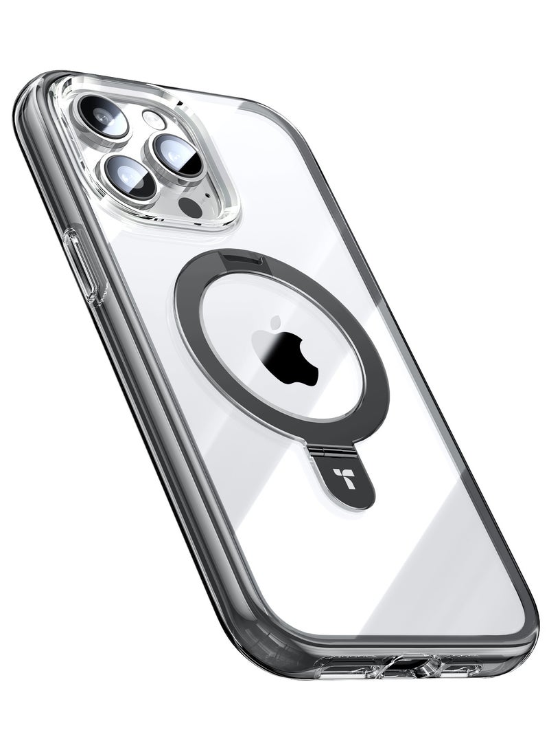 TORRAS 360° Encircling Air Cushion Ultra Protection, Magnetic Ostand SS Air Designed for iPhone 15 Pro Case, Compatible with MagSafe, Horizontal/Vertical Kickstand, Clear Slim Hard Back Soft Edge Anti-Yellowing Technology, Black black - Image 1