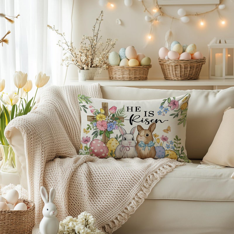 AACORS Easter Pillow Cover 12x20 Inch Cross Bunny Eggs Floral Decorative Pillow Case Holiday Party Decorations for Home Sofa Couch AA694-12 - Image 4