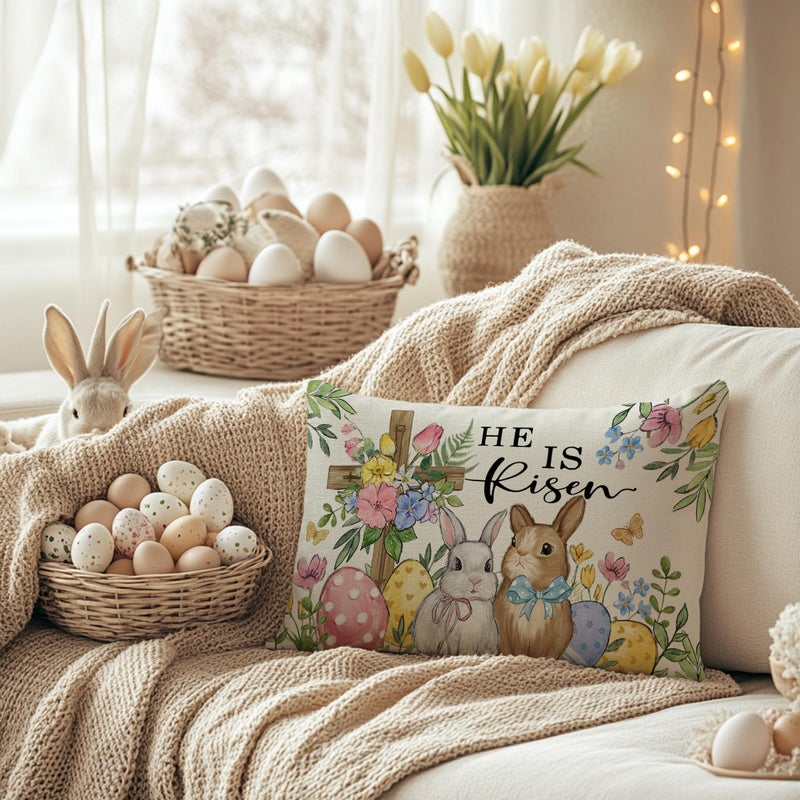AACORS Easter Pillow Cover 12x20 Inch Cross Bunny Eggs Floral Decorative Pillow Case Holiday Party Decorations for Home Sofa Couch AA694-12 - Image 5