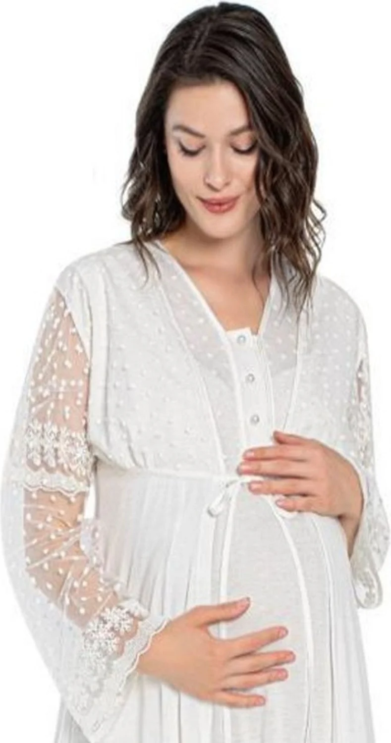 دوشيس 2060 Maternity Dressing Gown and Nightgown Set-Ecru