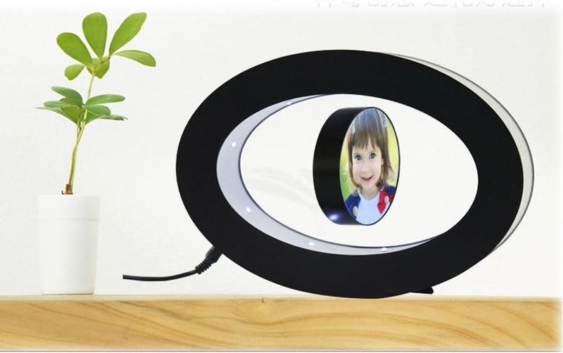 VGAzer OvalShaped Magnetic Levitating Photo Frame with LED LightsFloater Frame GiftsUnique Home Office Decor