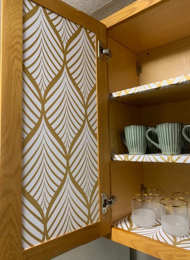 WY-BSO White and Gold Peel and Stick Contact Paper Self Adhesive Boho Wallpaper Removable Vinyl Film Decorative Shelf Drawer Liner Sticker 17.7 inch x 118 inch (White and Gold, 17.7 x 118 inch) - Image 3