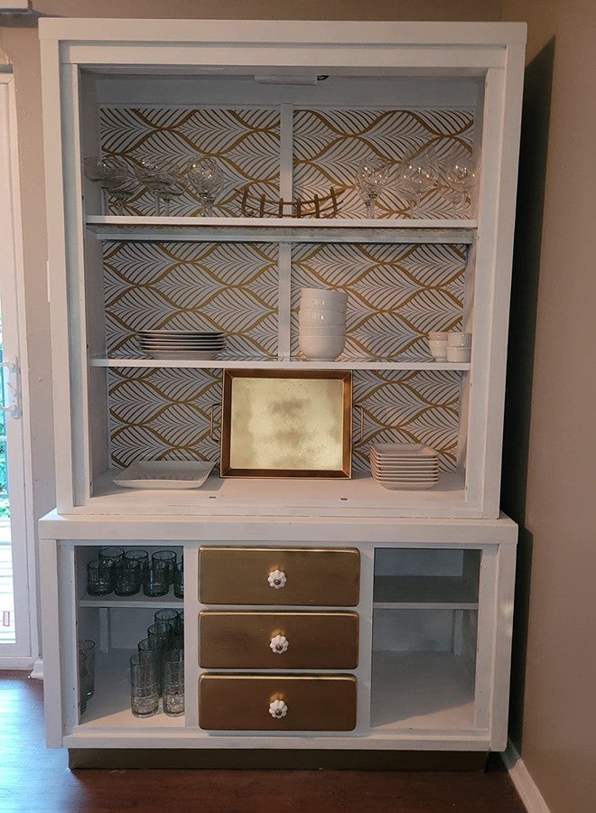 WY-BSO White and Gold Peel and Stick Contact Paper Self Adhesive Boho Wallpaper Removable Vinyl Film Decorative Shelf Drawer Liner Sticker 17.7 inch x 118 inch (White and Gold, 17.7 x 118 inch) - Image 4