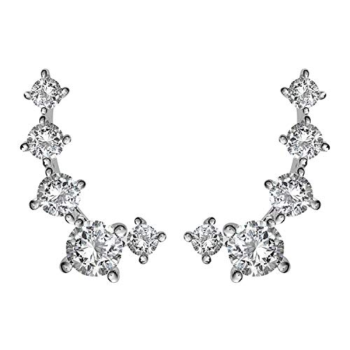 PAVOI 14K Gold Plated 925 Sterling Silver Post Cubic Zirconia Ear Crawler Earrings - Climber Earrings for Women (Full, 14K White Plated) - Image 1