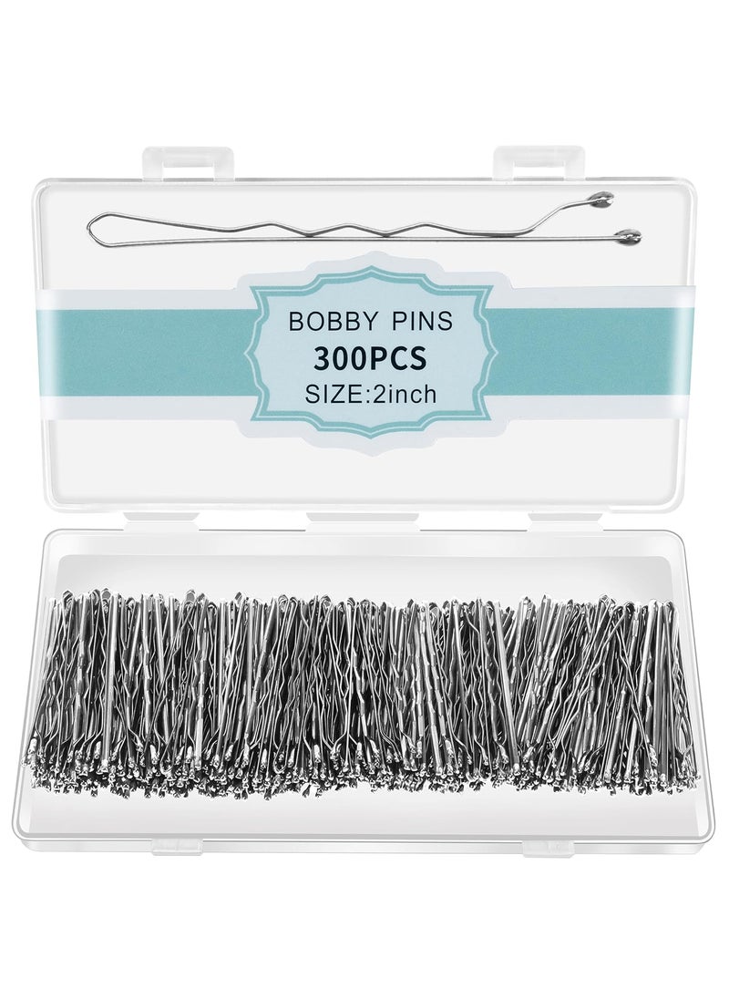 EWAGOA 300 Pcs Bobby Pins Black Black Hair Pins for Women Girls and Kids Invisible Wave Hair clips Bulk with Storage box PainFree Hairpins2 Inch Silver 