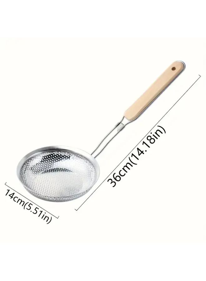 Stainless Steel Slotted Spoon With Wooden Handle 1pc Fine Mesh For Cooking Oil Filtration - Image 3