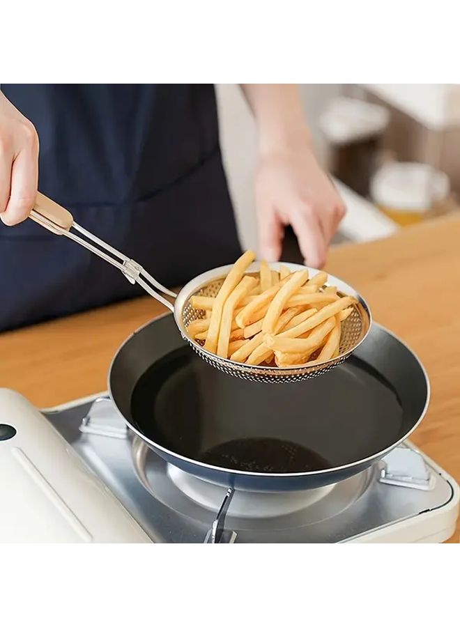 Stainless Steel Slotted Spoon With Wooden Handle 1pc Fine Mesh For Cooking Oil Filtration - Image 2