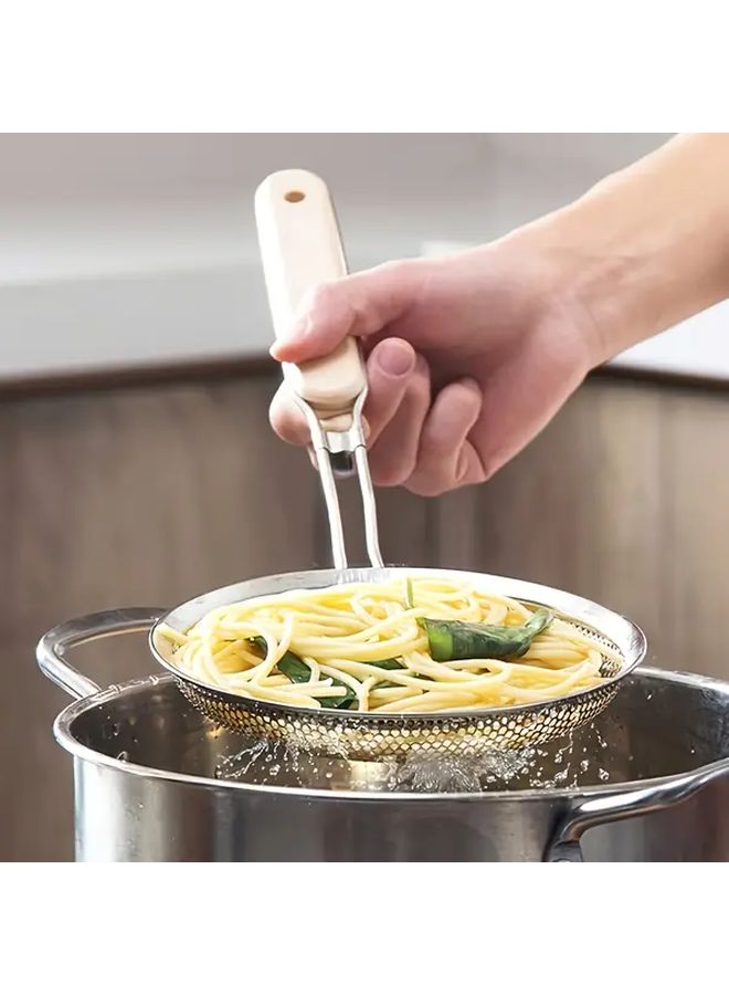Stainless Steel Slotted Spoon With Wooden Handle 1pc Fine Mesh For Cooking Oil Filtration - Image 4