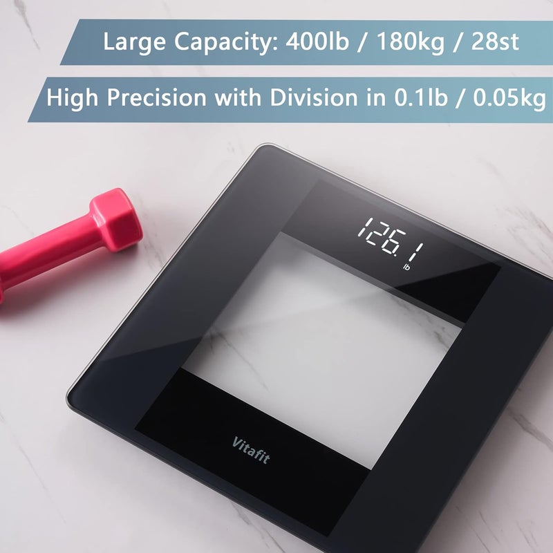 Vitafit Digital Bathroom Scale for Body Weight, Weighing Professional Since 2001, Crystal Clear LED and Step-On, Batteries Included, 400lb/182kg, Black - Image 5