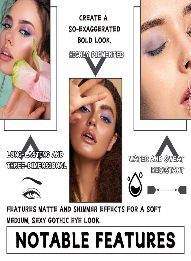 LJYBoBin Blue Gray Eyeshadow Palette, 4 Colors Matte Glitter Eyeshadow Makeup Palette with Brushes,Waterproof Long Lasting Pigmented Gray Silver Eye Shadow Palette,Goth Halloween Daily Makeup Pallet - Image 5
