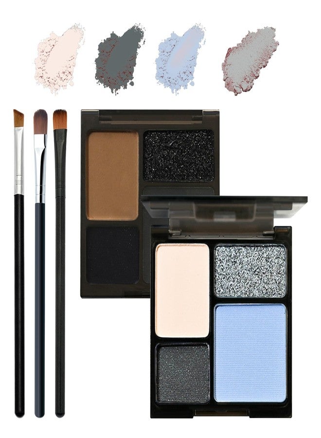 LJYBoBin Blue Gray Eyeshadow Palette, 4 Colors Matte Glitter Eyeshadow Makeup Palette with Brushes,Waterproof Long Lasting Pigmented Gray Silver Eye Shadow Palette,Goth Halloween Daily Makeup Pallet - Image 1