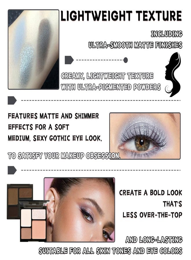 LJYBoBin Blue Gray Eyeshadow Palette, 4 Colors Matte Glitter Eyeshadow Makeup Palette with Brushes,Waterproof Long Lasting Pigmented Gray Silver Eye Shadow Palette,Goth Halloween Daily Makeup Pallet - Image 4