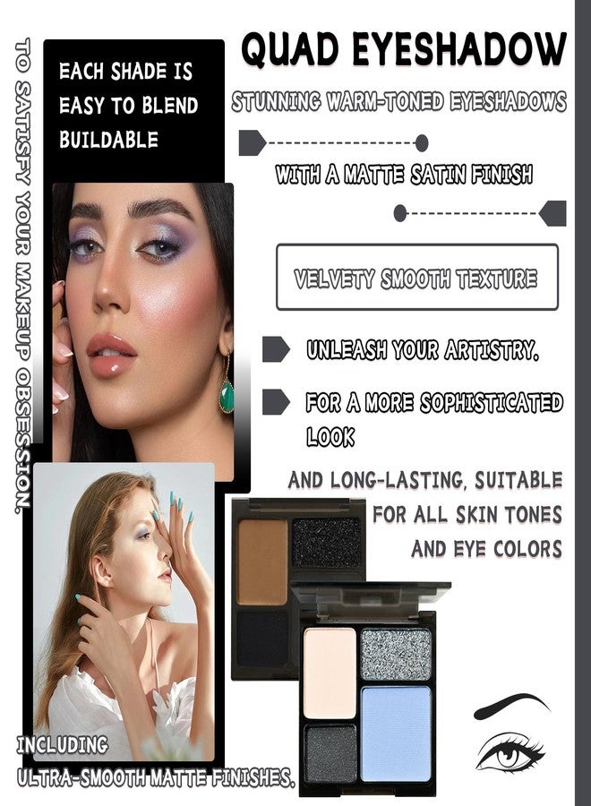 LJYBoBin Blue Gray Eyeshadow Palette, 4 Colors Matte Glitter Eyeshadow Makeup Palette with Brushes,Waterproof Long Lasting Pigmented Gray Silver Eye Shadow Palette,Goth Halloween Daily Makeup Pallet - Image 2