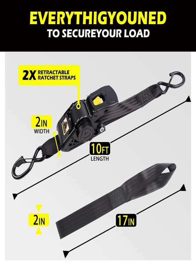 BCJCLTS Retractable Ratchet Straps 2" x 10ft, 3,000lb Break Strength, Heavy Duty Easy Release Tie Down for Trucks, Trailers, Motorcycles, ATVs, Secure Cargo Straps - Image 3