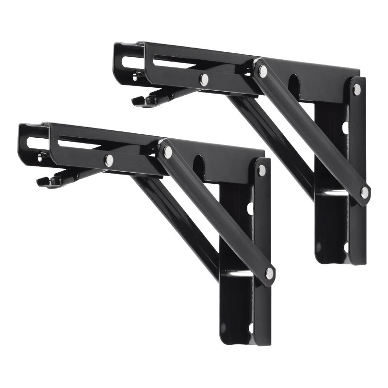 YUMORE Folding Shelf Brackets 8 Inch Heavy Duty Collapsible Shelf Bracket Black DIY L Bracket for Workbench Folding Table Hinge Max Load 300lb 2 Pack