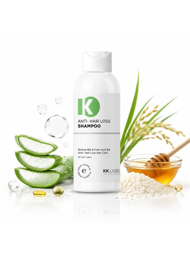 KK LABS Anti-Hair Loss Shampoo 200ml | Biotin B8, Folic Acid B9, Rice Protein & Amino Acid Complex | Nourishing Hair Care Shampoo for Stronger, Fuller-Looking Hair | Suitable for All Hair Types - Image 2