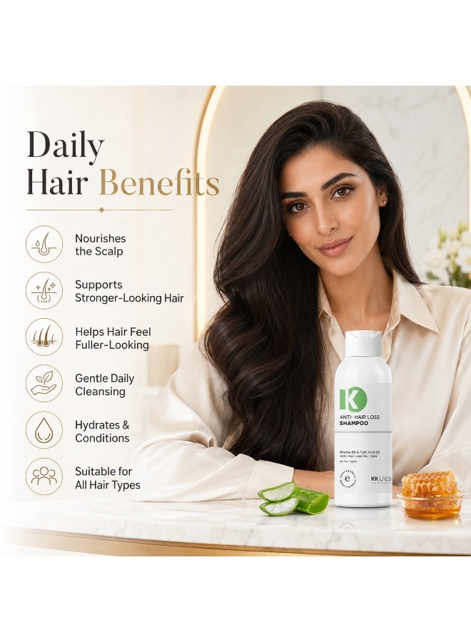 KK LABS Anti-Hair Loss Shampoo 200ml | Biotin B8, Folic Acid B9, Rice Protein & Amino Acid Complex | Nourishing Hair Care Shampoo for Stronger, Fuller-Looking Hair | Suitable for All Hair Types - Image 4