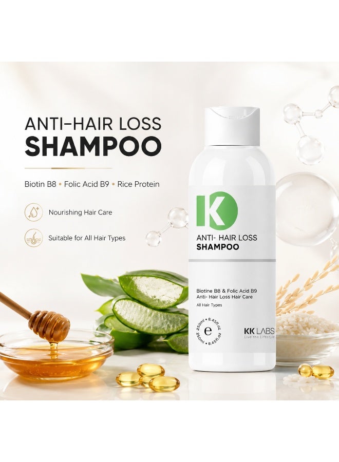 KK LABS Anti-Hair Loss Shampoo 200ml | Biotin B8, Folic Acid B9, Rice Protein & Amino Acid Complex | Nourishing Hair Care Shampoo for Stronger, Fuller-Looking Hair | Suitable for All Hair Types - Image 3