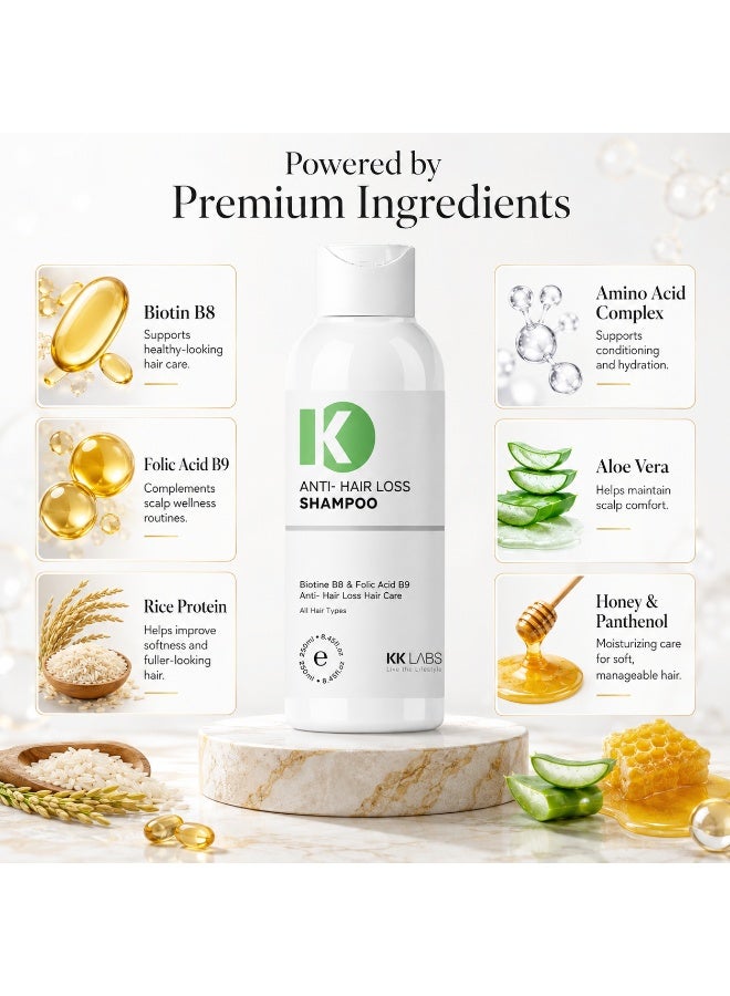 KK LABS Anti-Hair Loss Shampoo 200ml | Biotin B8, Folic Acid B9, Rice Protein & Amino Acid Complex | Nourishing Hair Care Shampoo for Stronger, Fuller-Looking Hair | Suitable for All Hair Types - Image 5