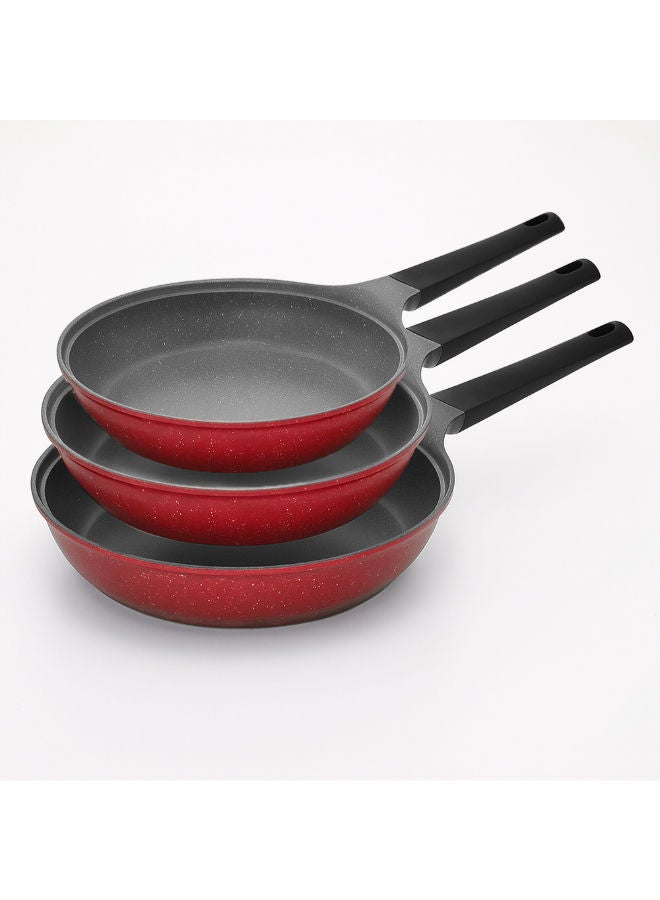 Glory Lux Non-Stick Granite Pan Set 3 Pieces (20-24-28) Red