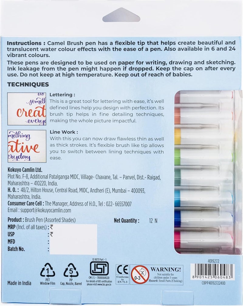 Camlin Brush Pen Set of 12 Assorted colours-4019272 - Image 3