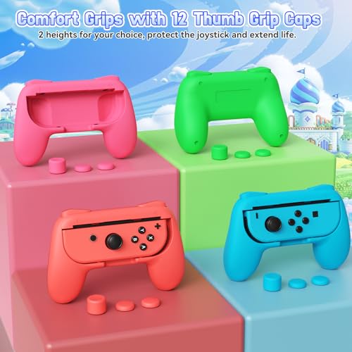 FASTSNAIL 4 Pack Grips Kit Compatible with Nintendo Switch for Joy Con, Wear-Resistant Grip Controller for Joy con & OLED Model with 12 Thumb Grip - Image 2