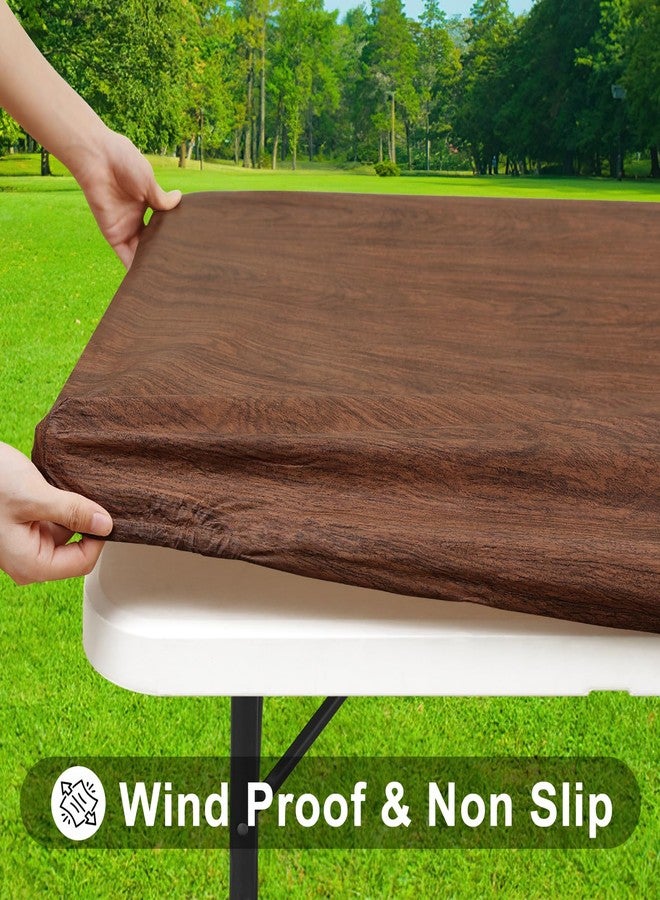 Smiry Rectangle Picnic Table Cover, Waterproof Elastic Fitted Vinyl Tablecloth Protector for 4 Foot Tables, Wipeable Flannel Backed Camping Tablecloths for Indoor, Outdoor (Brown, 30x48 Inches) - Image 2