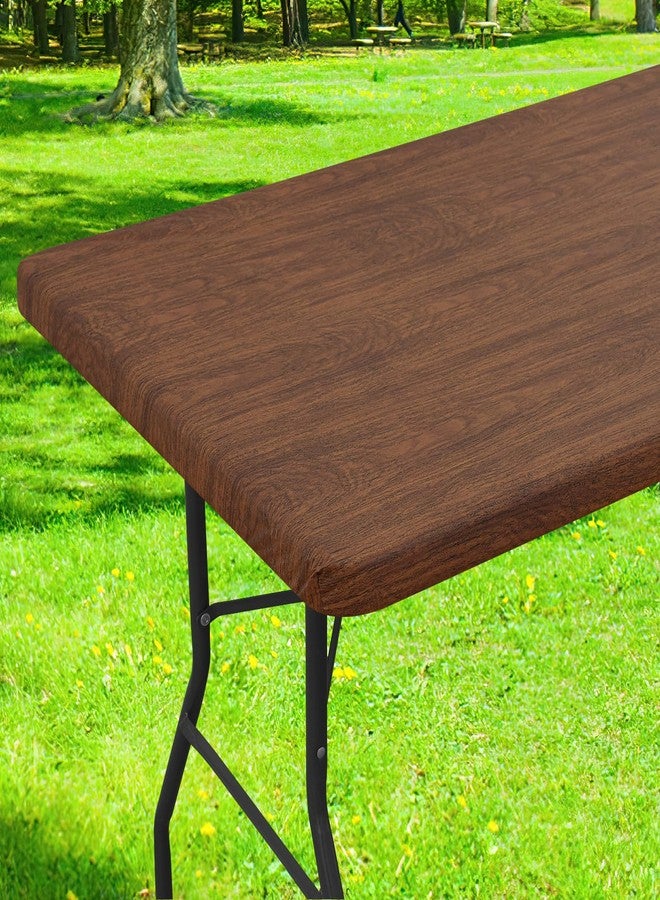 Smiry Rectangle Picnic Table Cover, Waterproof Elastic Fitted Vinyl Tablecloth Protector for 4 Foot Tables, Wipeable Flannel Backed Camping Tablecloths for Indoor, Outdoor (Brown, 30x48 Inches) - Image 1