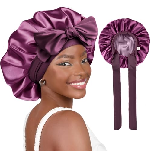 YANIBEST Satin Bonnet Silk Bonnet for Sleeping Double Layer Adjustable Hair Bonnet for Women Men for Curly Natural Hair with Tie Band