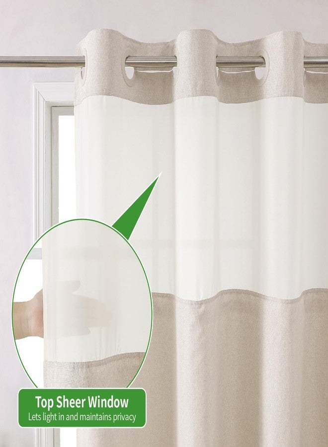 eachope Stall No Hooks Needed Linen Textured Shower Curtain with Snap-in Fabric Liner Set,Hotel Luxury Decor Shower Curtains for Bathroom,Waterproof & Washable,54Wx80H,Cream - Image 3