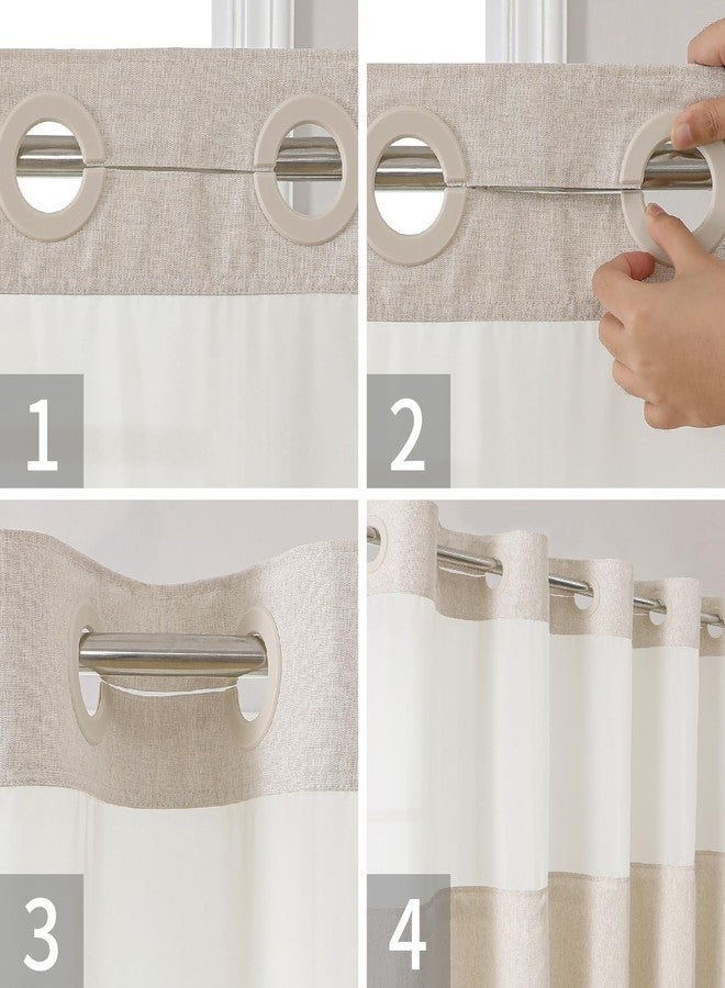 eachope Stall No Hooks Needed Linen Textured Shower Curtain with Snap-in Fabric Liner Set,Hotel Luxury Decor Shower Curtains for Bathroom,Waterproof & Washable,54Wx80H,Cream - Image 5