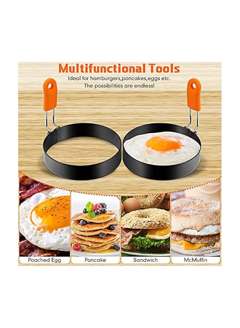 erorex 6 Pcs Professional Egg Ring Pancake Ring Set Stainless Steel Fried Egg Ring Griddle Pancake Shapers with Silicone Handle for Breakfast Omelette Sandwich  - Image 2
