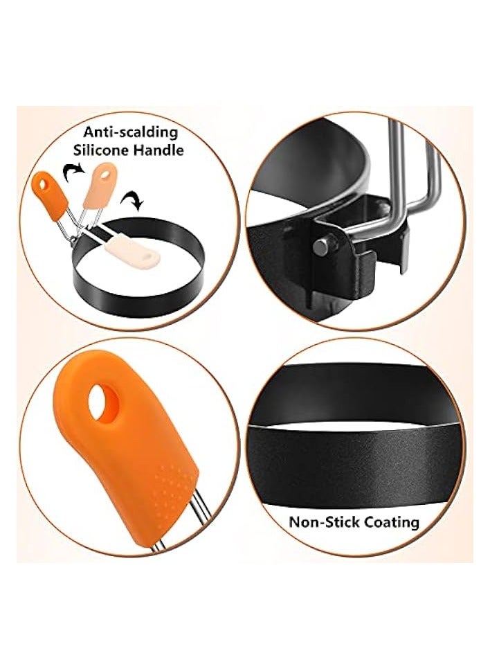 erorex 6 Pcs Professional Egg Ring Pancake Ring Set Stainless Steel Fried Egg Ring Griddle Pancake Shapers with Silicone Handle for Breakfast Omelette Sandwich  - Image 4