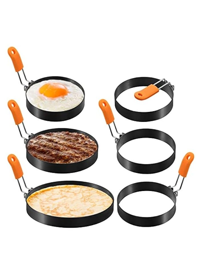 erorex 6 Pcs Professional Egg Ring Pancake Ring Set Stainless Steel Fried Egg Ring Griddle Pancake Shapers with Silicone Handle for Breakfast Omelette Sandwich  - Image 1