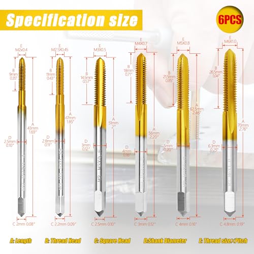 SMJXTOP 6Pcs Metric Tap Set with 1Pc Tap Wrench, M2 HSS Thread Tap Set from M2 to M6, Machine Screw Tap for Metal,Aluminum,Plastic,Wood - Image 2