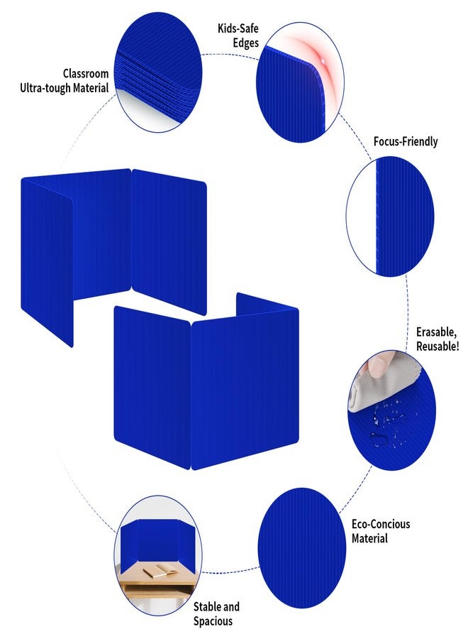 Bcabo 6 Pack Blue Desk Dividers for Students, Privacy Shields Folder for Students, Durable & Waterproof Plastic Study Board, Classroom Teacher Supplies Test Divider, Includes Extra Labels - Image 3