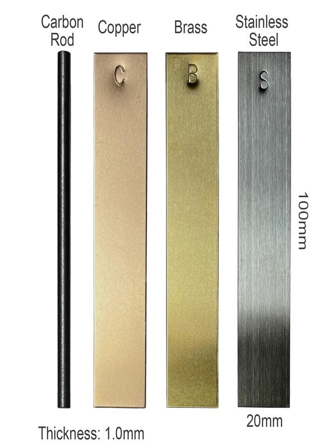 Diycoming Metal Electrodes Strips 4 Piece Set, Copper,Brass, Stainless Steel & Carbon Marked with The Symbol for Student's Electrochemical Experiments - Image 2