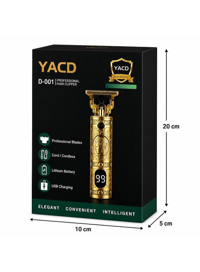 ياكد ماكينة قص الشعر الاحترافية YACD D-001، ماكينة حلاقة قابلة للشحن USB بدون سلك مع عرض LED، ذهبية - Image 3