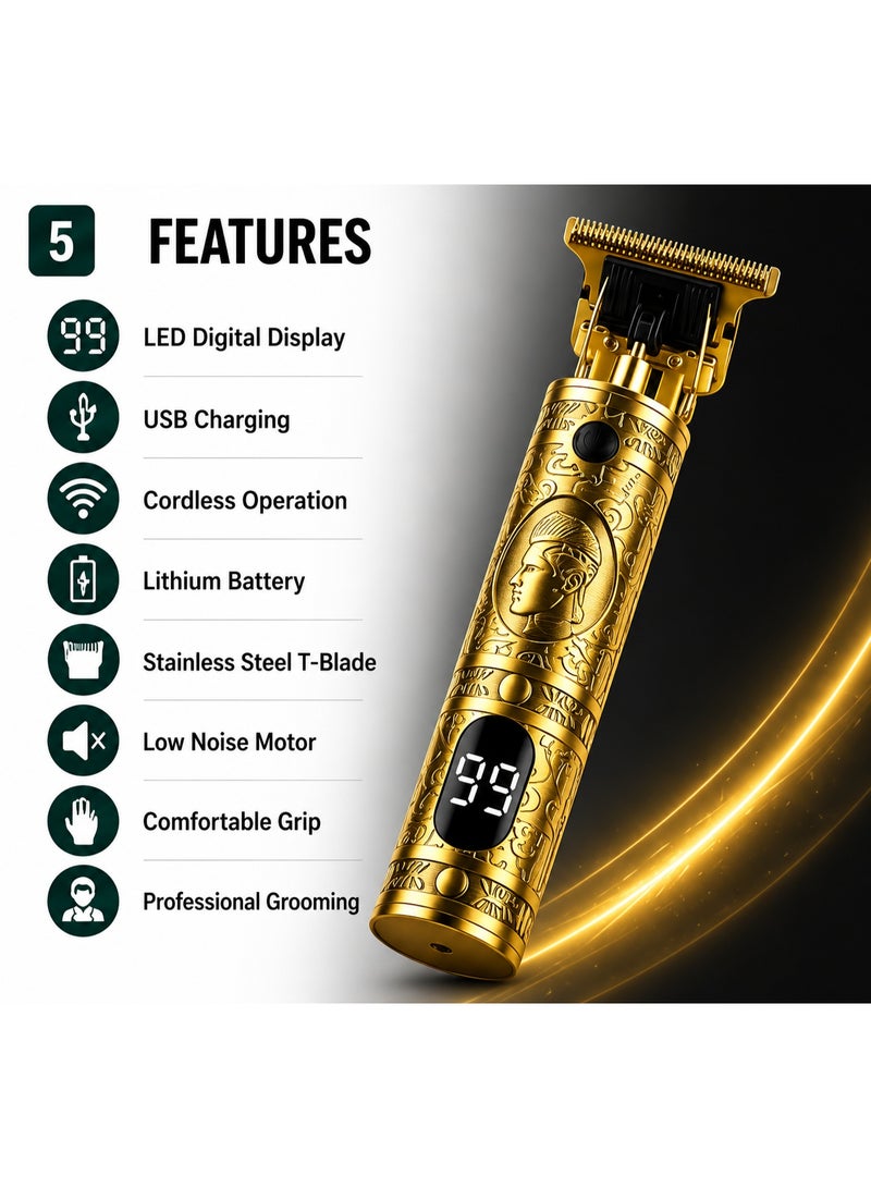 ياكد ماكينة قص الشعر الاحترافية YACD D-001، ماكينة حلاقة قابلة للشحن USB بدون سلك مع عرض LED، ذهبية - Image 5