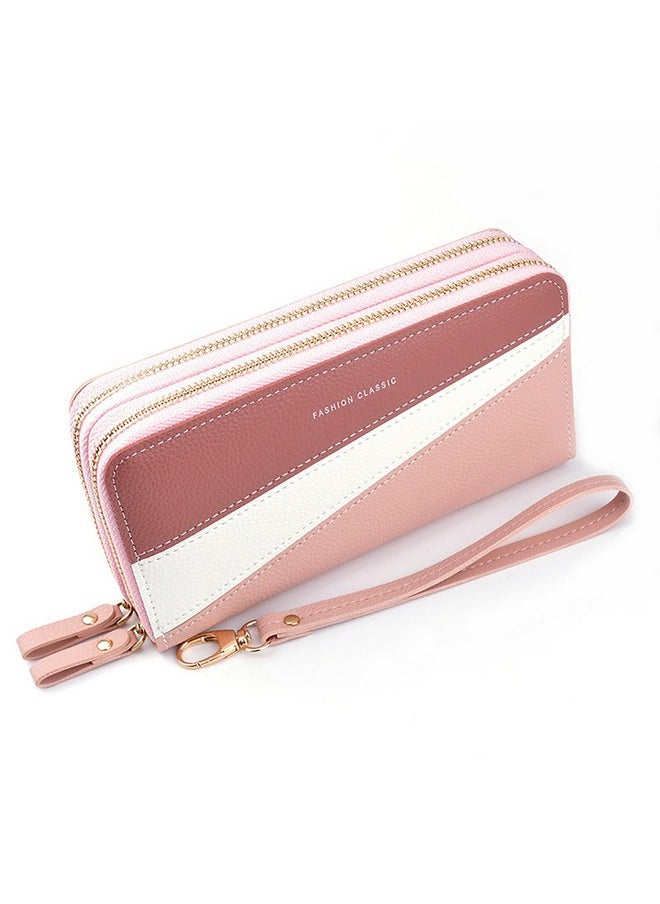Valerie Valerie Women Zipper Wallets For Girls Leather Clutch Multi Slot Wallet Girls Zipper Coin Large Purse Wallet For Women (Pink)  - Image 1