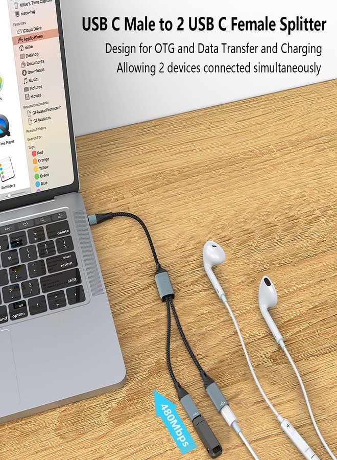 Azddur محول USB C وموزع سماعات - 2 منفذ USB C، متوافق مع OTG لجهاز iPad Pro و iPad Air و MacBook و iPhone و Galaxy S24/S23 - Image 2