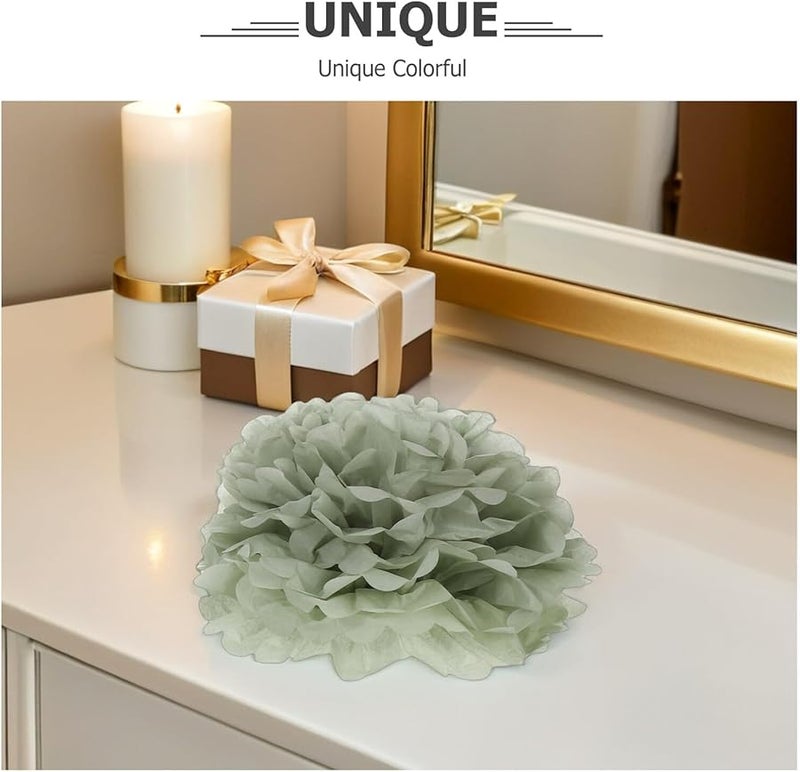 Green DIY Tissue Pom Poms 24 Pack Wedding Backdrop Party Decorations - Image 4