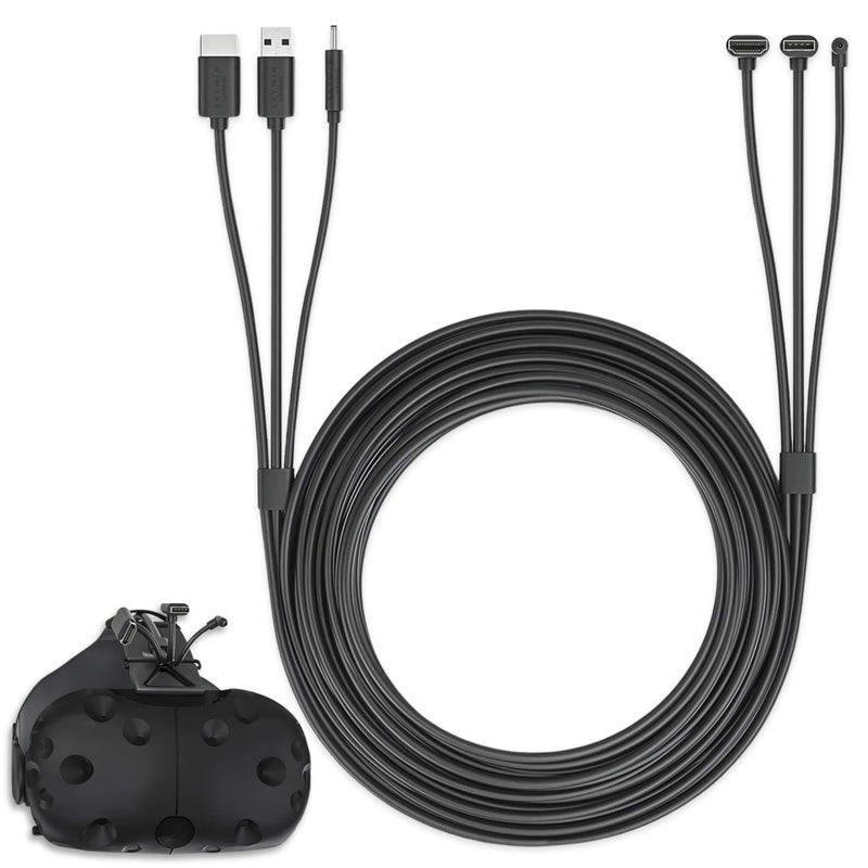 Skywin 3-in-1 Round HTC Vive Compatible Cable (5 Meters / 16 Feet), Replacement 3-in-1 Connection Cable for HTC Vive Headset and Linkbox (Black) - Image 1