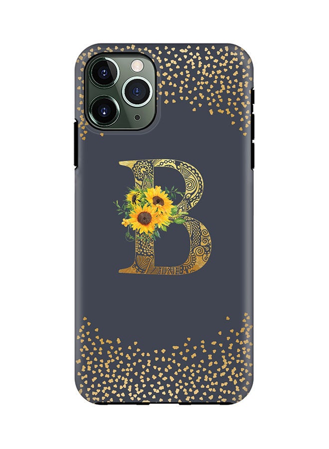 Stylizedd Monogram Tough Cover for Apple iPhone 11 Pro Case Custom Initials Letter Floral Mandala Pattern Tough Pro Dual Layer hybrid PC inner TPU protection Alphabet- B (Grey) - Image 1