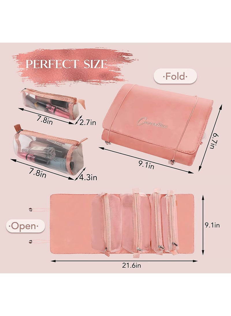 svk dream SVK Dream 4 in 1 Foldable Hanging Roll Up Makeup Toiletry Bag for Travel Organizer Cosmetic Storage for Women  - Image 2