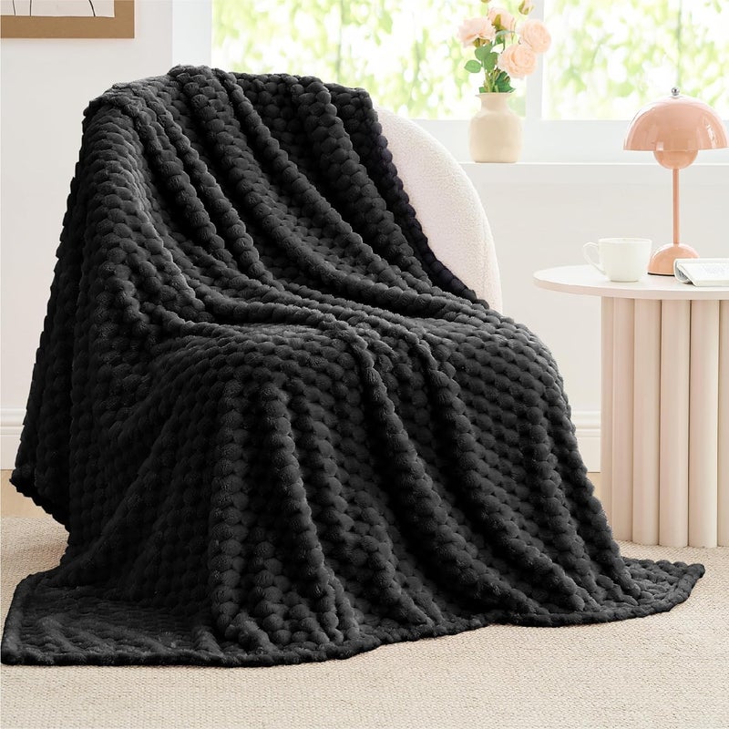 BEDELITE BEDELITE Fleece Blanket Twin Blanket for Bed Couch  3D Jacquard Decorative Black Throw Blanket  Soft and Cozy Warm Plush Fuzzy Blanket All Seasons Suitable  60x80Inches  - Image 1