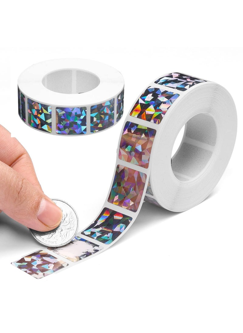 KASTWAVE - 2 Rolls Scratch Offs Sticker Square Silver Hologram Holographic Sticker Glitter Labels DIY Make Your Own Lottery Holographic Ticket Games, 1 x 1 Inch Square (300Pcs/ Roll) - Image 1