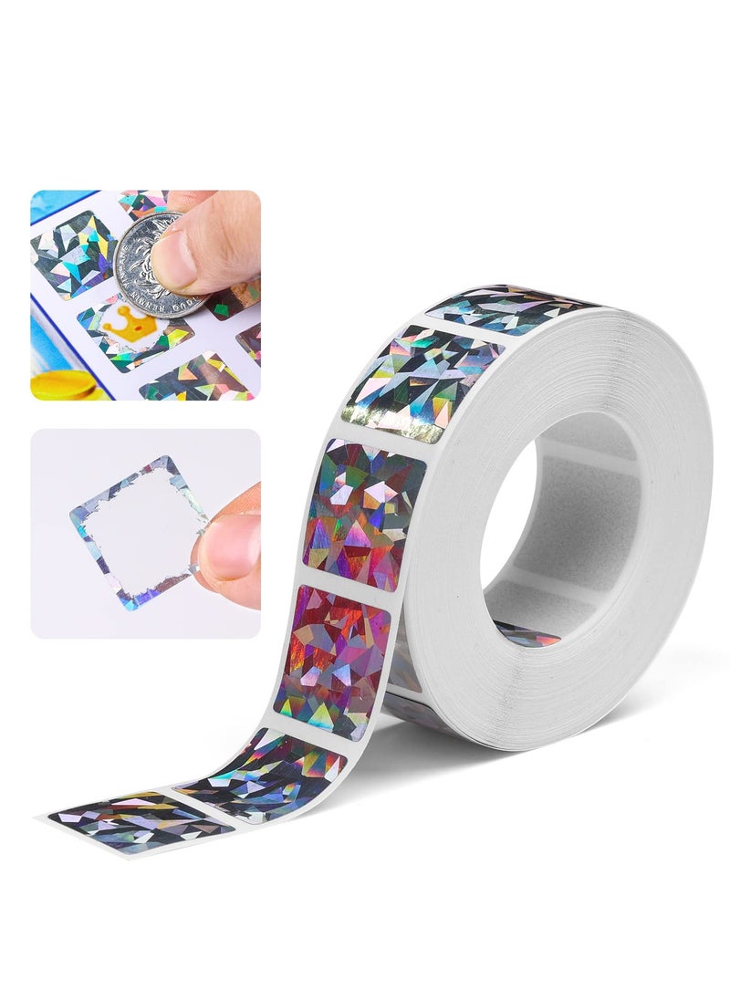 KASTWAVE - 2 Rolls Scratch Offs Sticker Square Silver Hologram Holographic Sticker Glitter Labels DIY Make Your Own Lottery Holographic Ticket Games, 1 x 1 Inch Square (300Pcs/ Roll) - Image 1